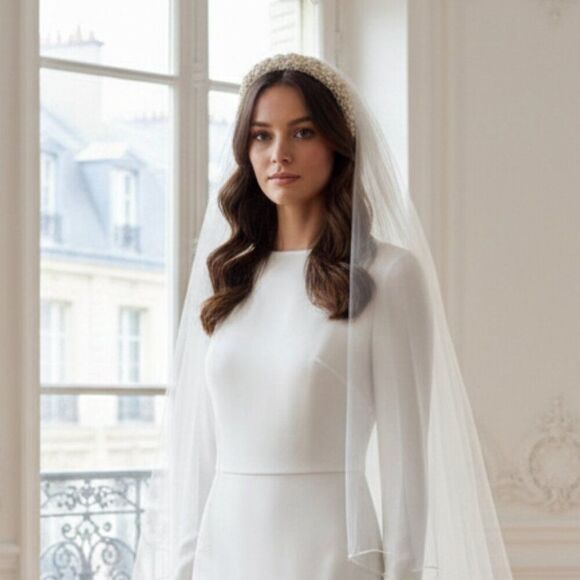 Elegant Vintage Pearl-Embellished Headband And Wedding Veil main image 5